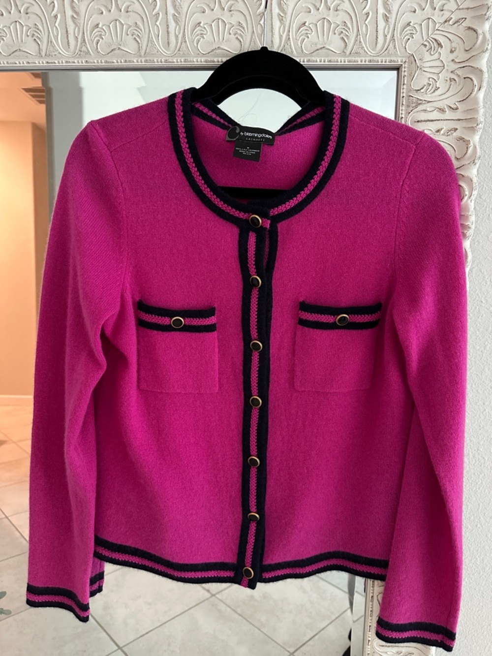 C By Bloomingdale’s Cashmere Cardigan with Navy Trim